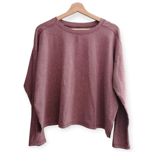 Girlfriend Collective ReSet Long Sleeve Tee Heathered Burgundy Medium - Picture 10 of 13